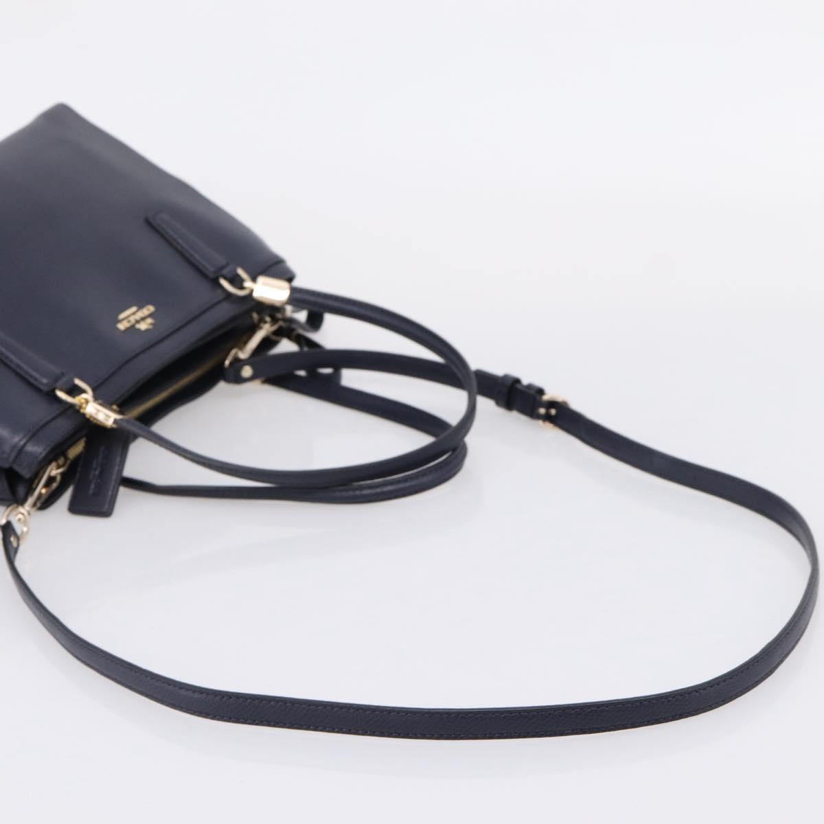 Coach Shoulder Bag Leather 2way Navy Gold Tone Auth 208190A