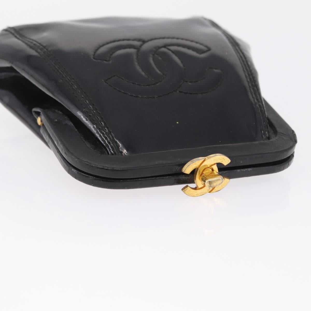 CHANEL Coin Purse Patent leather Black Gold CC Auth 208204