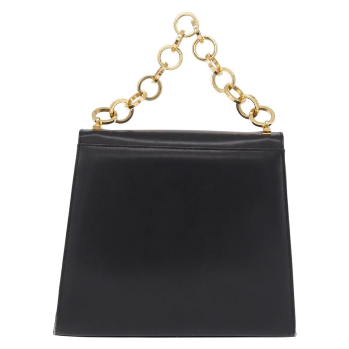 Salvatore Ferragamo Chain Hand Bag Leather Black Gold Auth 208207A