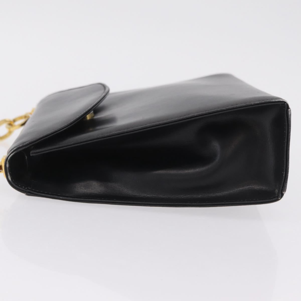 Salvatore Ferragamo Chain Hand Bag Leather Black Gold Auth 208207A