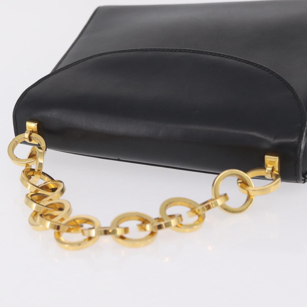 Salvatore Ferragamo Chain Hand Bag Leather Black Gold Auth 208207A