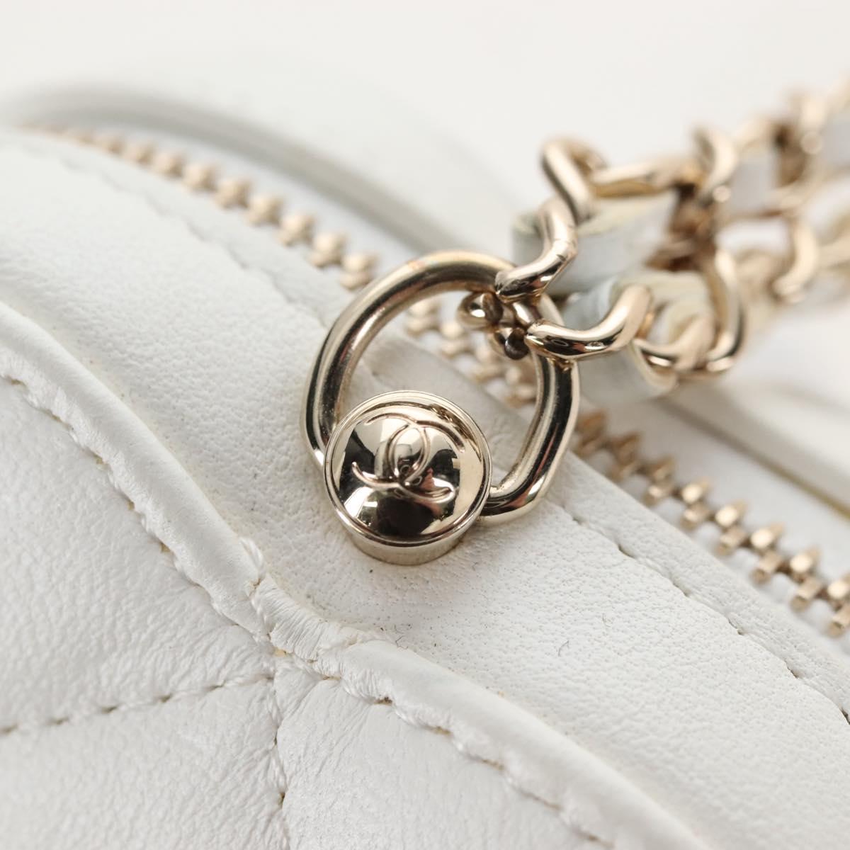 CHANEL Matelasse Chain Shoulder Pouch Lamb Skin White Gold CC Auth 208209M