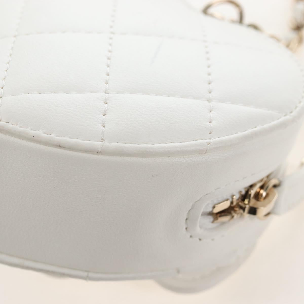 CHANEL Matelasse Chain Shoulder Pouch Lamb Skin White Gold CC Auth 208209M