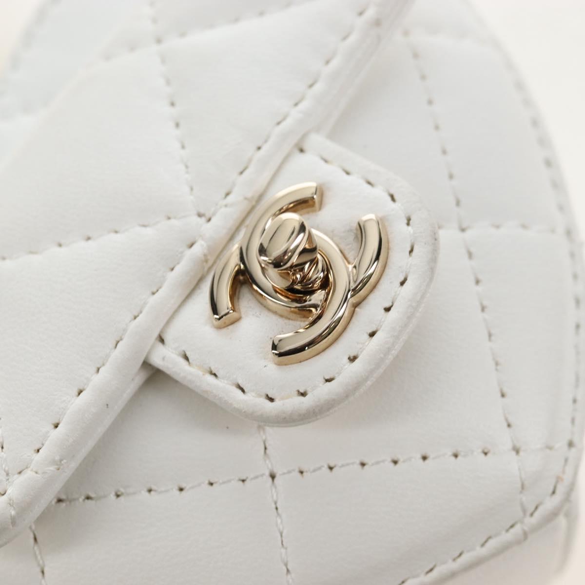 CHANEL Matelasse Chain Shoulder Pouch Lamb Skin White Gold CC Auth 208209M