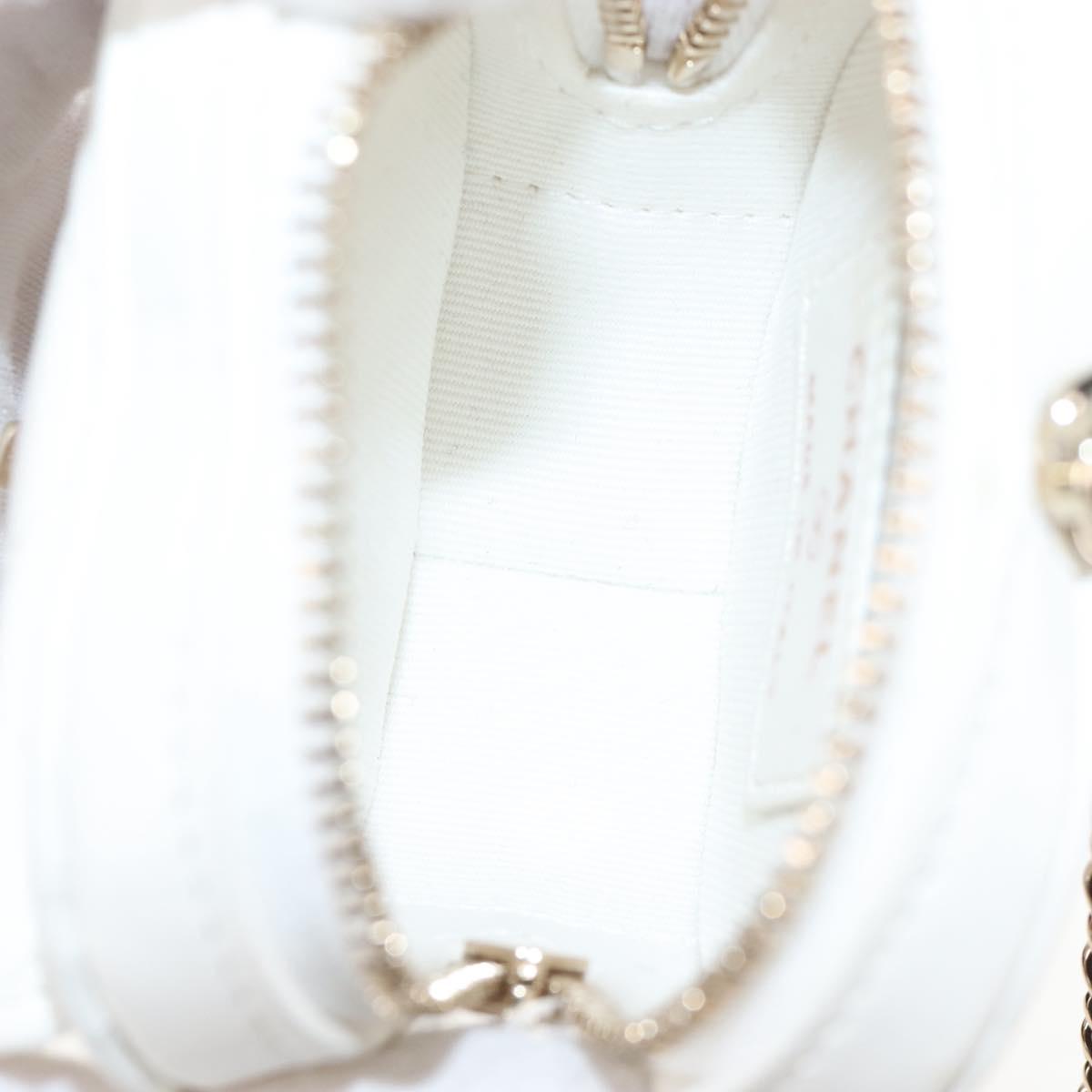 CHANEL Matelasse Chain Shoulder Pouch Lamb Skin White Gold CC Auth 208209M