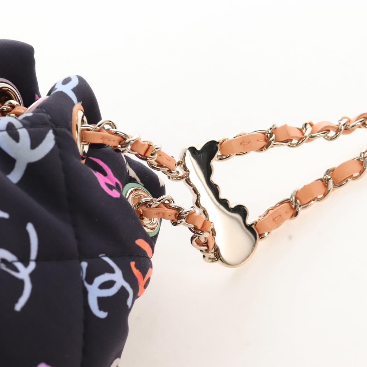 CHANEL Matelasse Chain Backpack Cotton Navy Gold CC Auth 208212SM