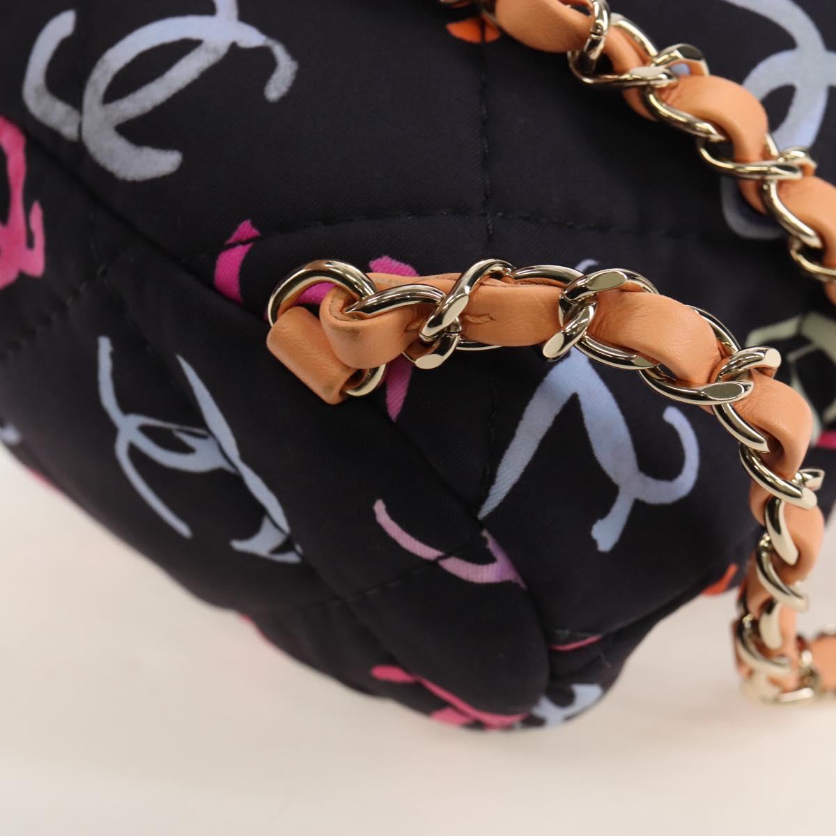 CHANEL Matelasse Chain Backpack Cotton Navy Gold CC Auth 208212SM