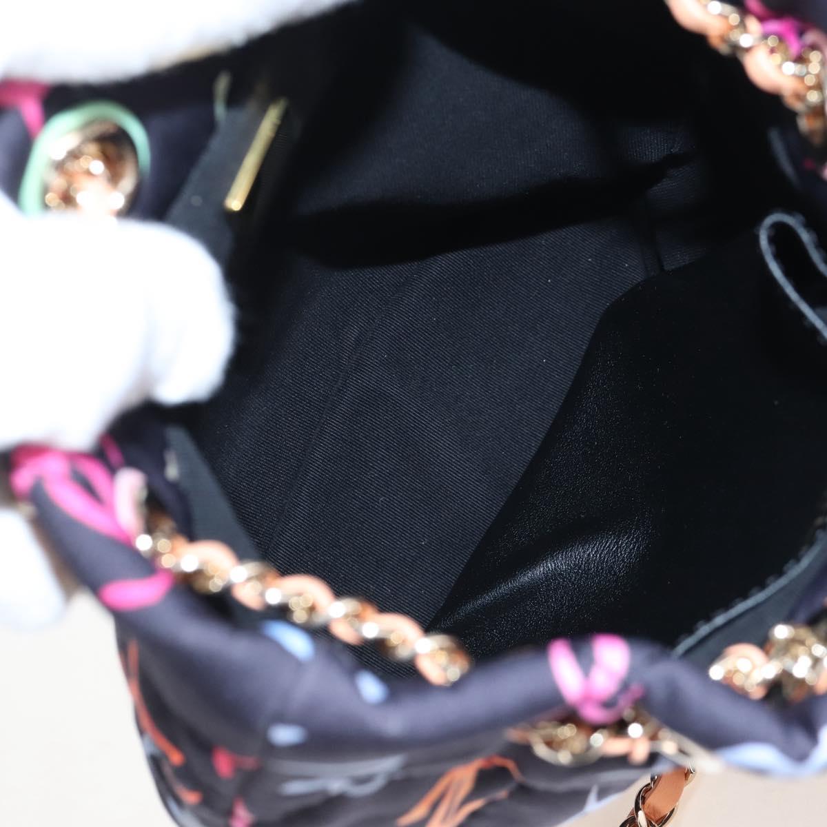 CHANEL Matelasse Chain Backpack Cotton Navy Gold CC Auth 208212SM