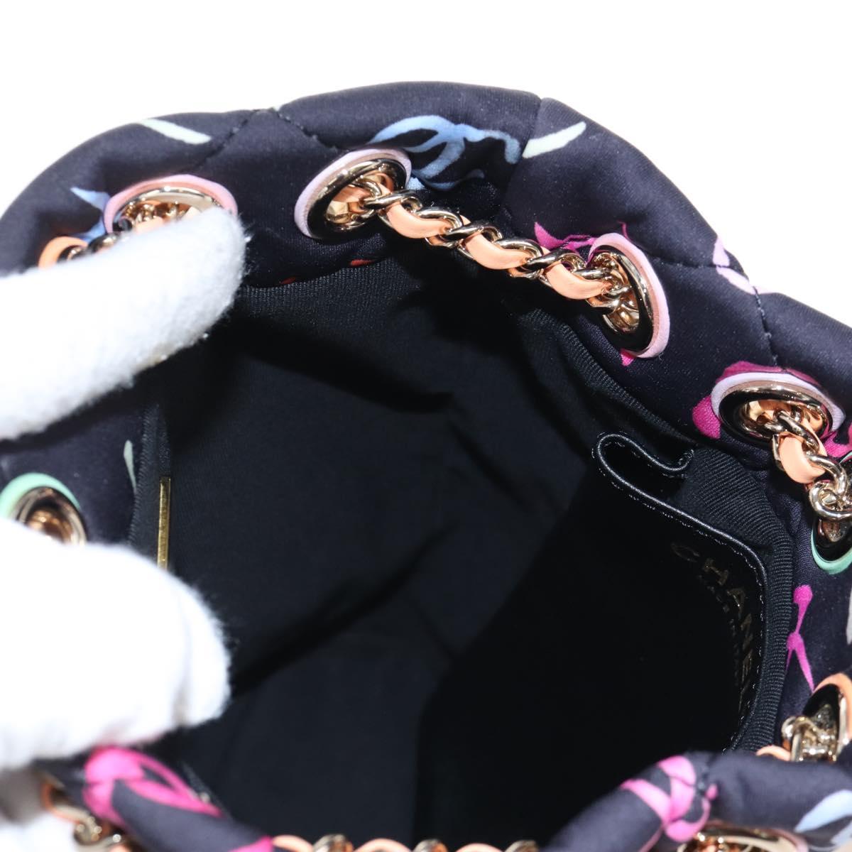 CHANEL Matelasse Chain Backpack Cotton Navy Gold CC Auth 208212SM
