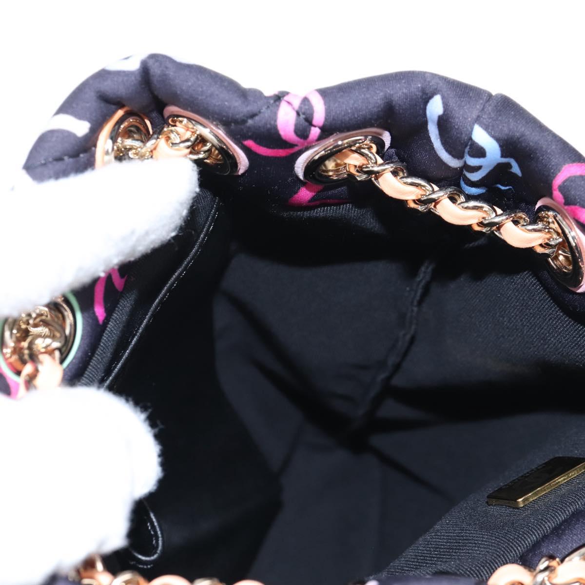 CHANEL Matelasse Chain Backpack Cotton Navy Gold CC Auth 208212SM