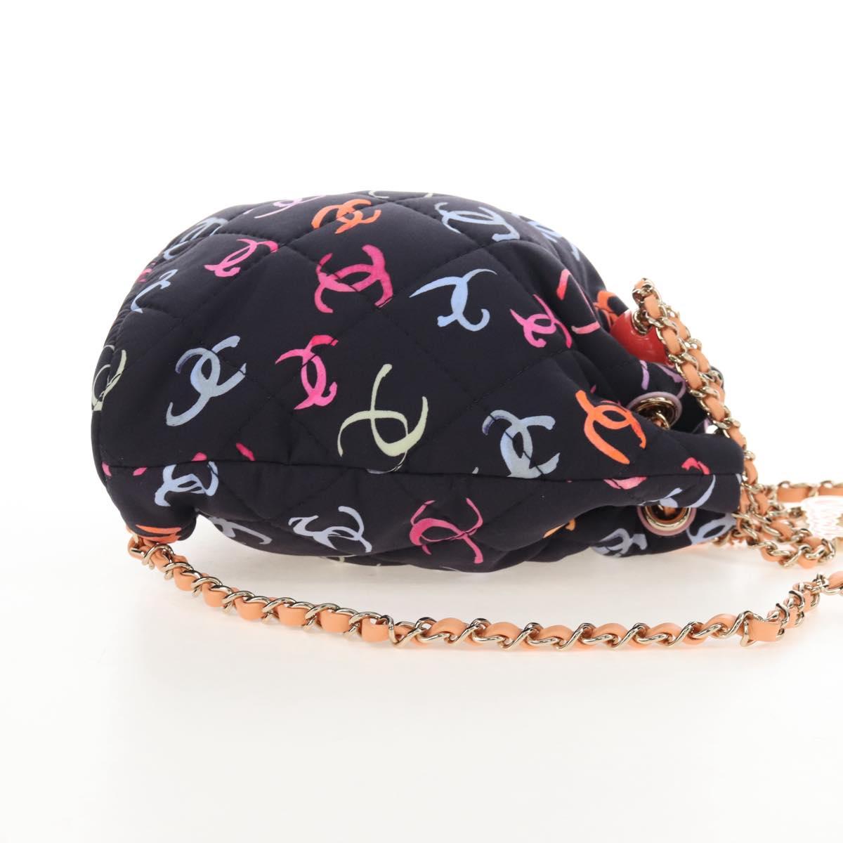 CHANEL Matelasse Chain Backpack Cotton Navy Gold CC Auth 208212SM