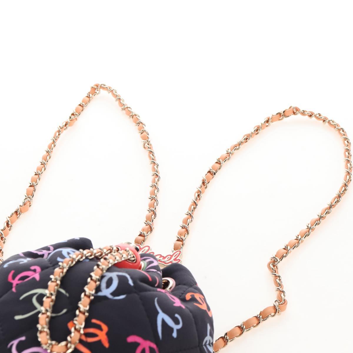 CHANEL Matelasse Chain Backpack Cotton Navy Gold CC Auth 208212SM