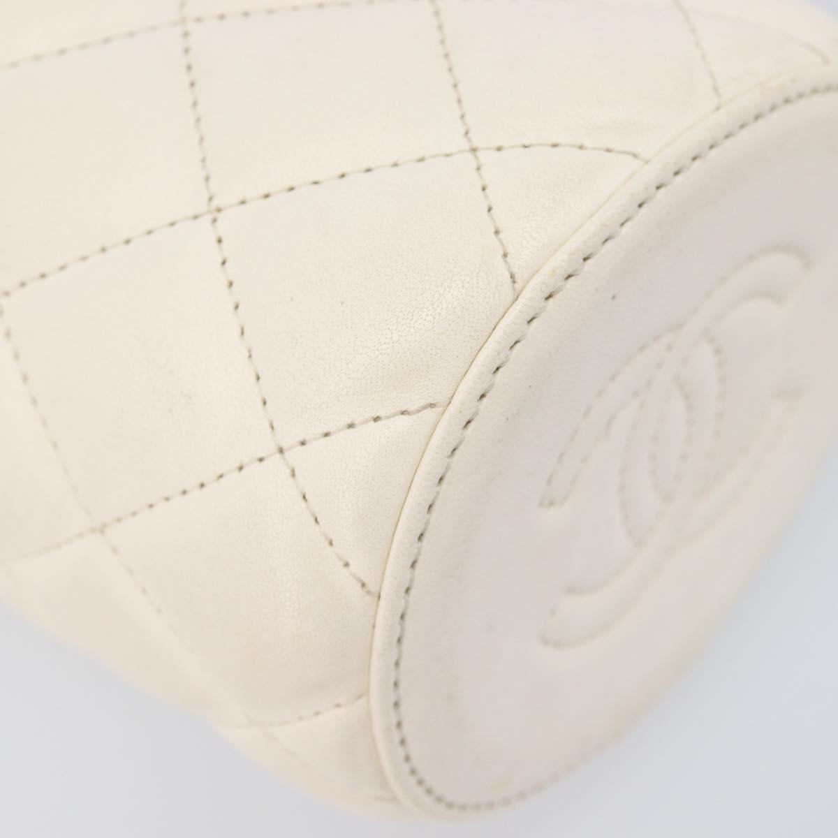 CHANEL Matelasse Chain Vanity Shoulder Bag Lamb Skin Ivory Gold CC Auth 208213M