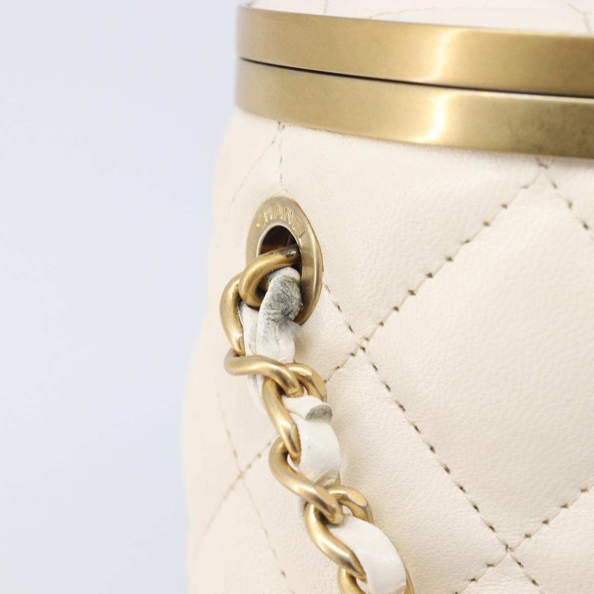 CHANEL Matelasse Chain Vanity Shoulder Bag Lamb Skin Ivory Gold CC Auth 208213M