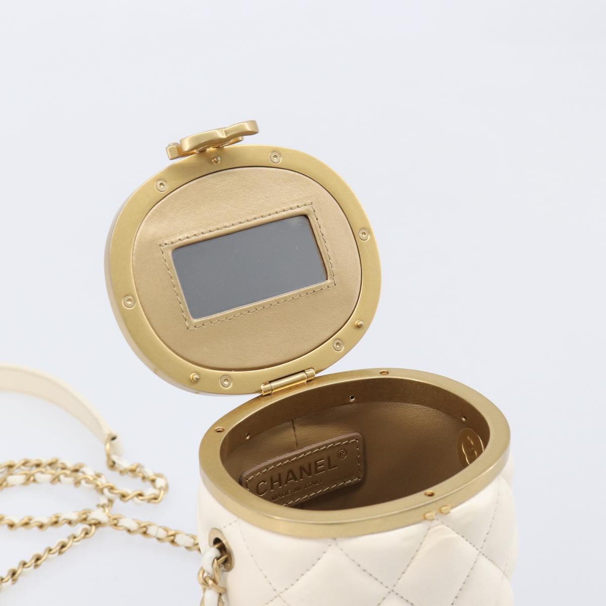 CHANEL Matelasse Chain Vanity Shoulder Bag Lamb Skin Ivory Gold CC Auth 208213M