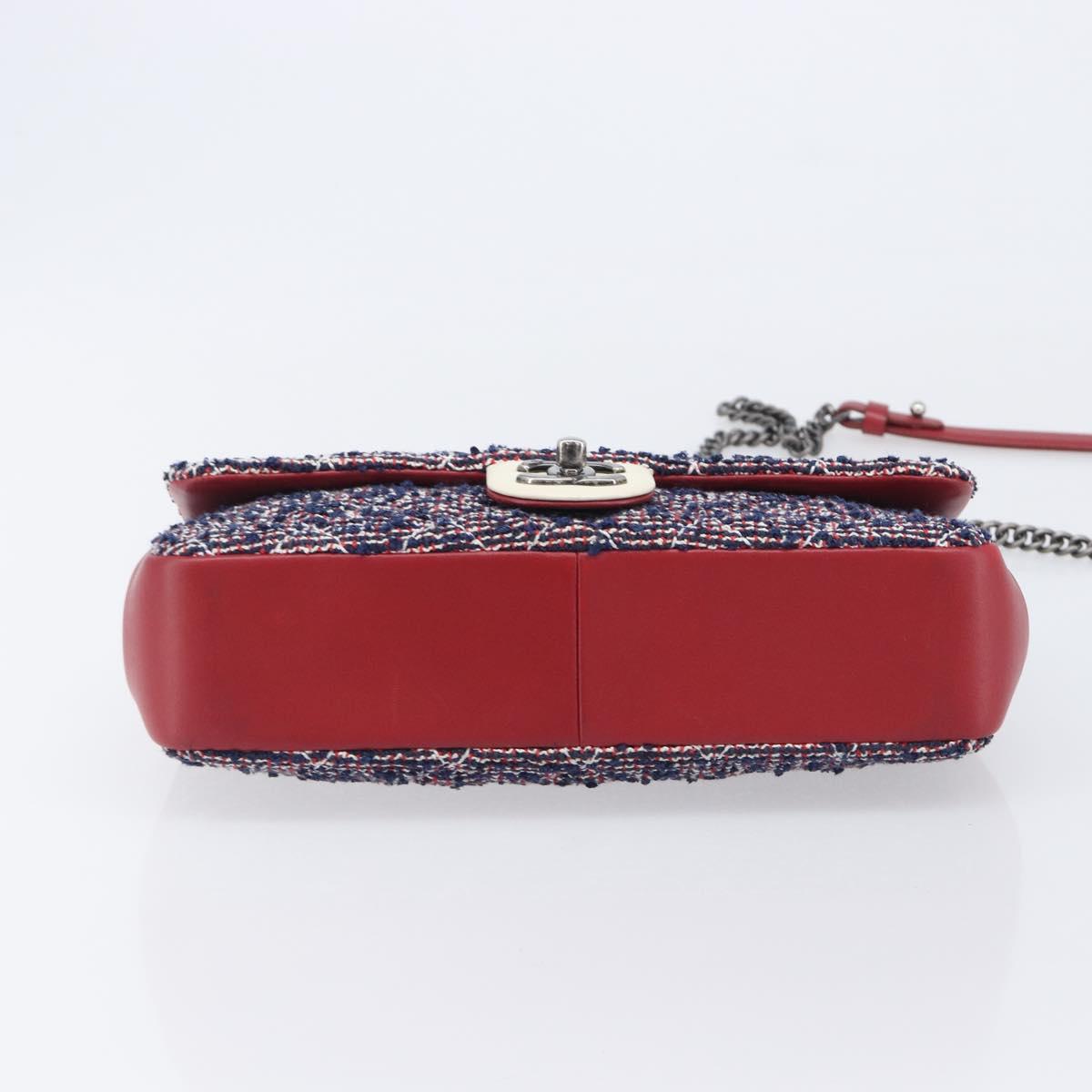 CHANEL Matelasse 25 Chain Shoulder Bag Tweed Navy Silver CC Auth 208214SAM