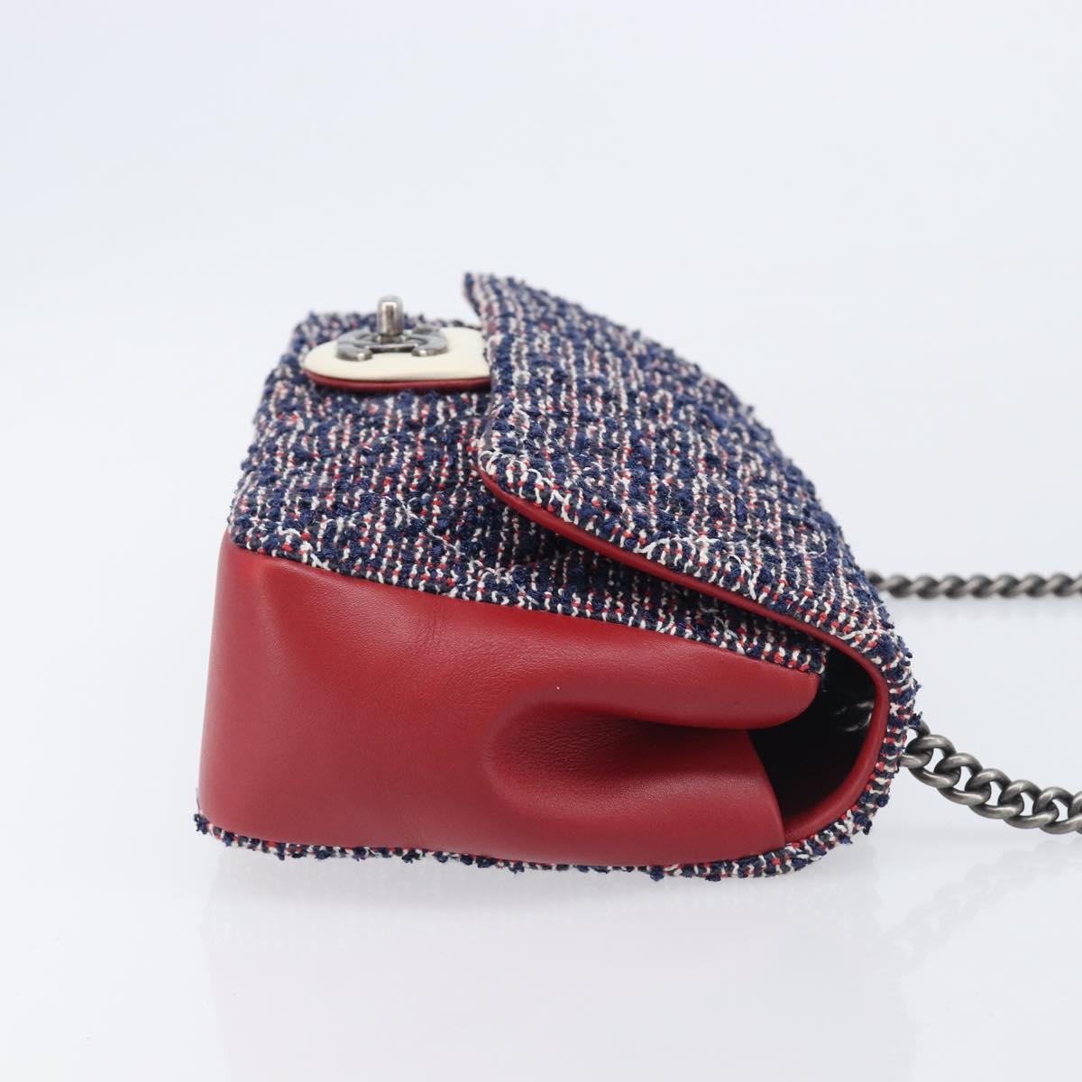 CHANEL Matelasse 25 Chain Shoulder Bag Tweed Navy Silver CC Auth 208214SAM
