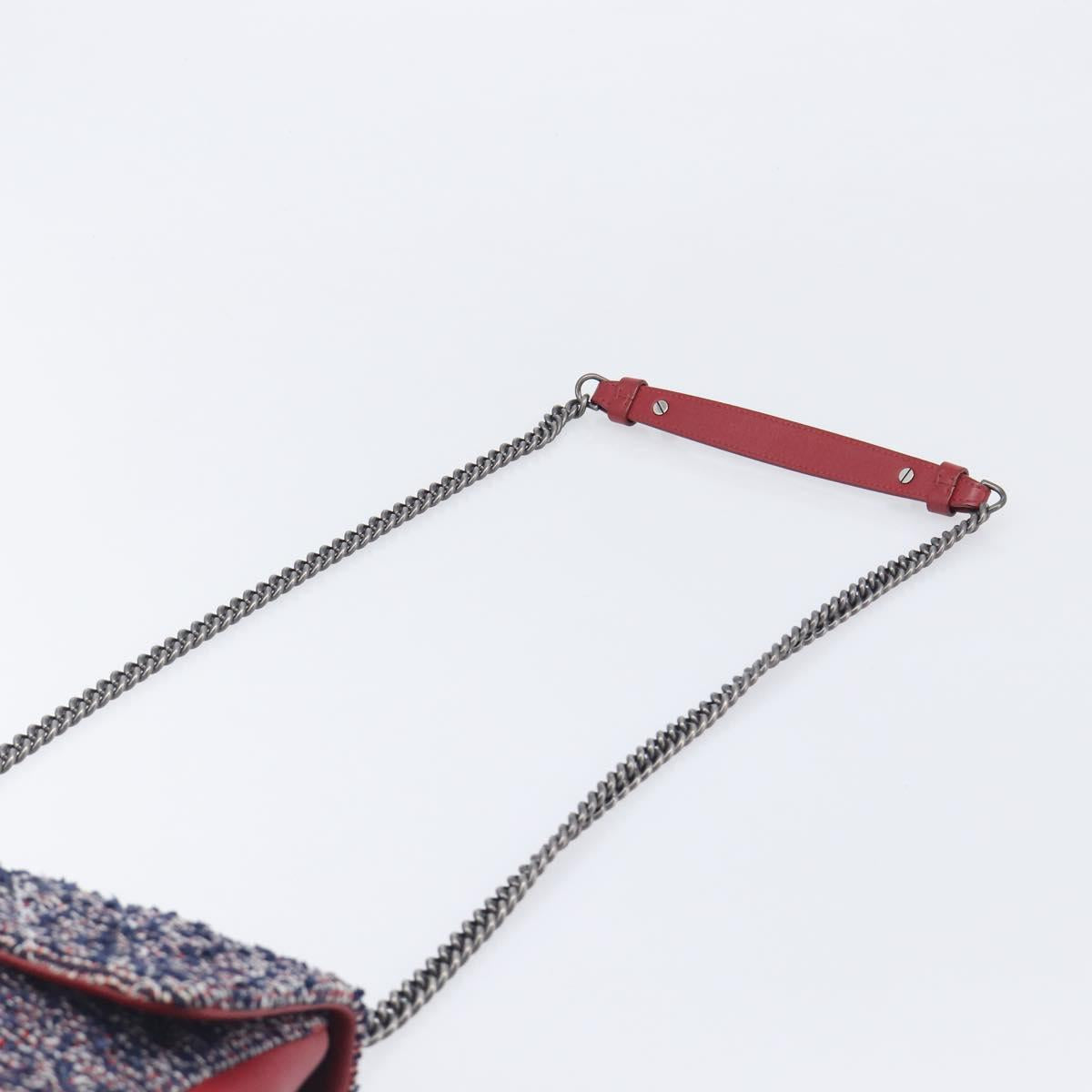 CHANEL Matelasse 25 Chain Shoulder Bag Tweed Navy Silver CC Auth 208214SAM