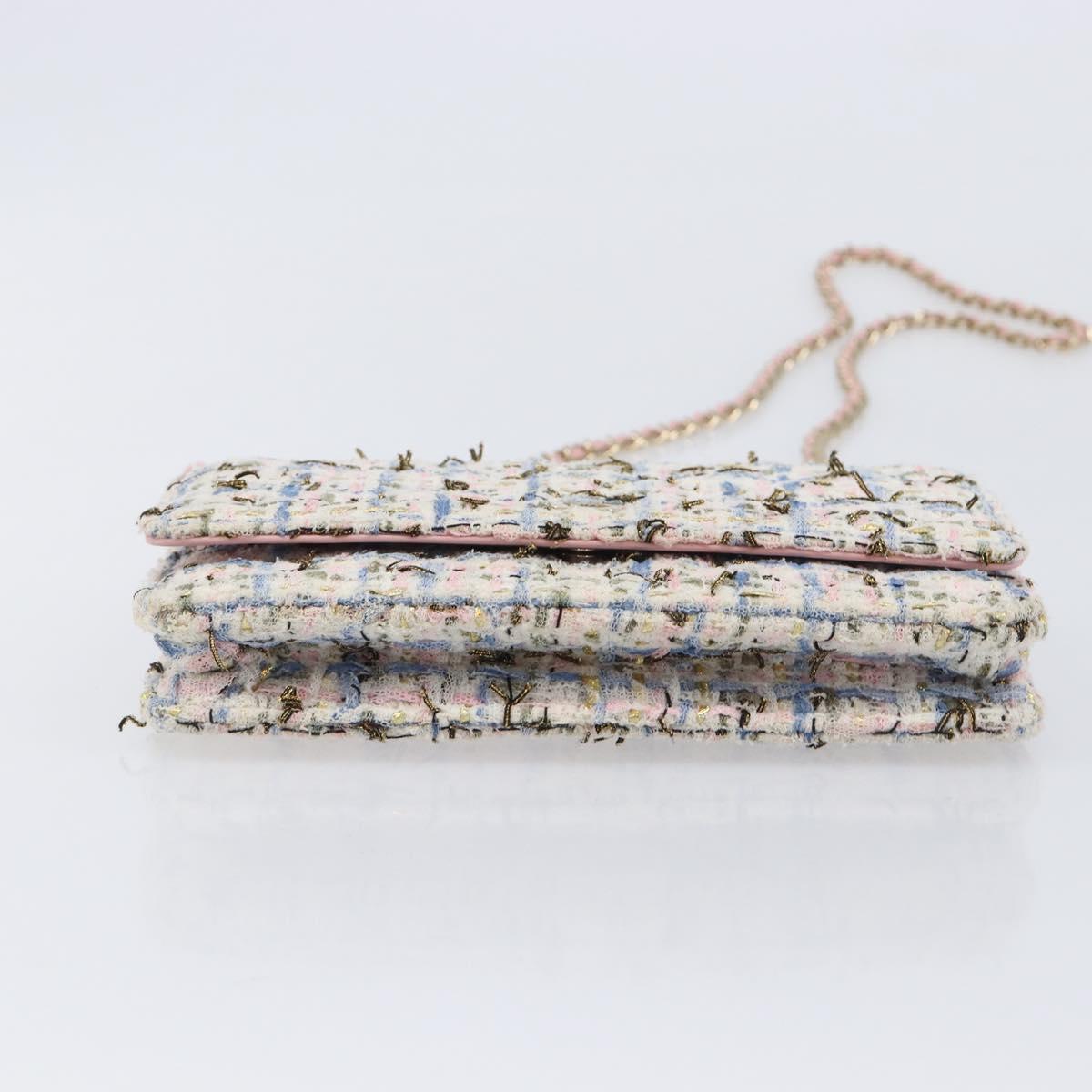 CHANEL Chain Shoulder Bag Tweed Pink Gold CC Auth 208216SAM
