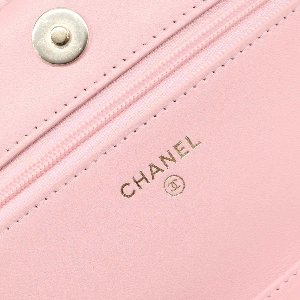 CHANEL Chain Shoulder Bag Tweed Pink Gold CC Auth 208216SAM
