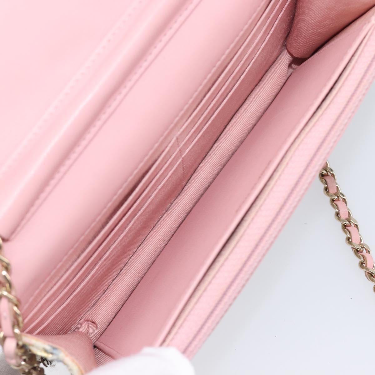 CHANEL Chain Shoulder Bag Tweed Pink Gold CC Auth 208216SAM