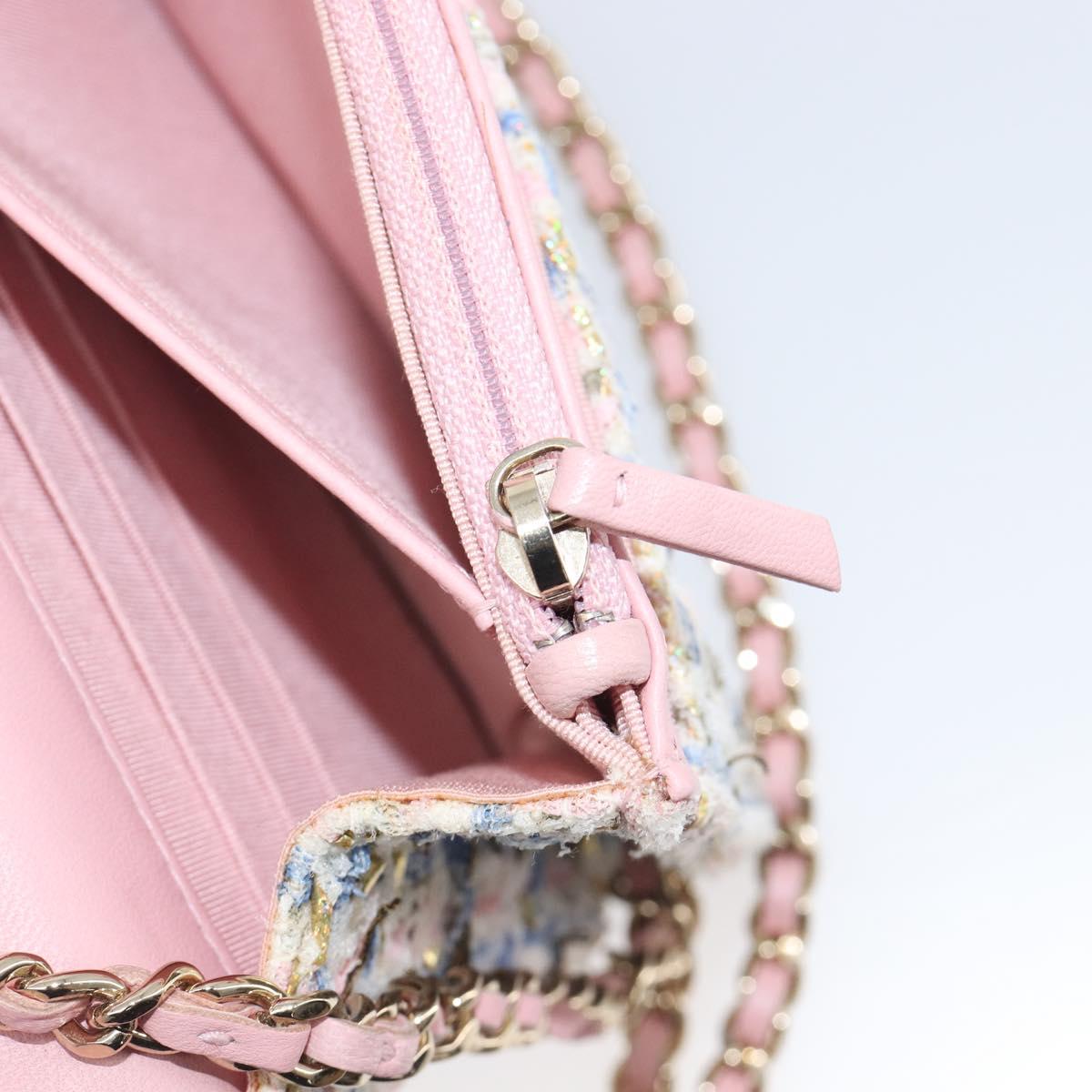 CHANEL Chain Shoulder Bag Tweed Pink Gold CC Auth 208216SAM