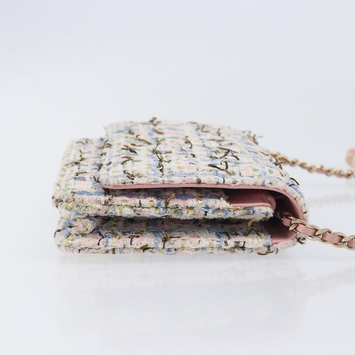 CHANEL Chain Shoulder Bag Tweed Pink Gold CC Auth 208216SAM