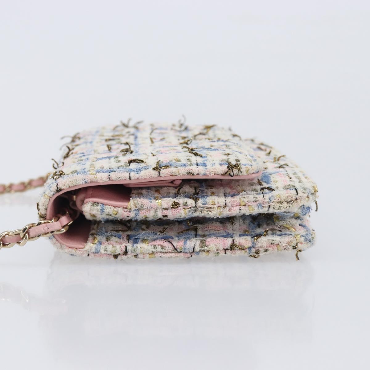 CHANEL Chain Shoulder Bag Tweed Pink Gold CC Auth 208216SAM