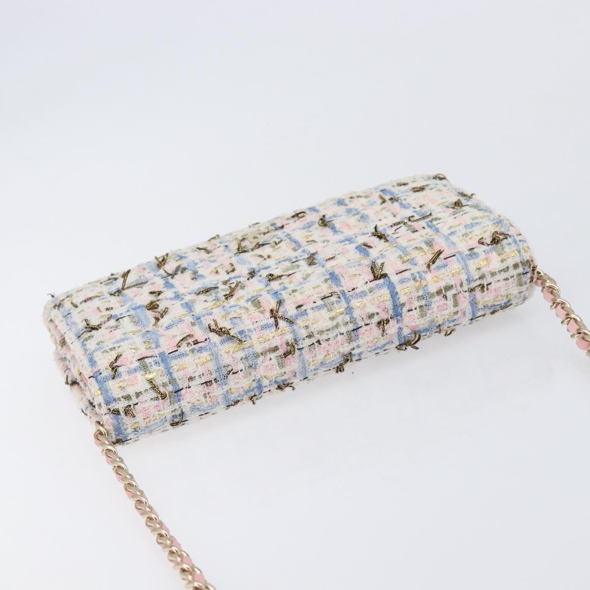 CHANEL Chain Shoulder Bag Tweed Pink Gold CC Auth 208216SAM