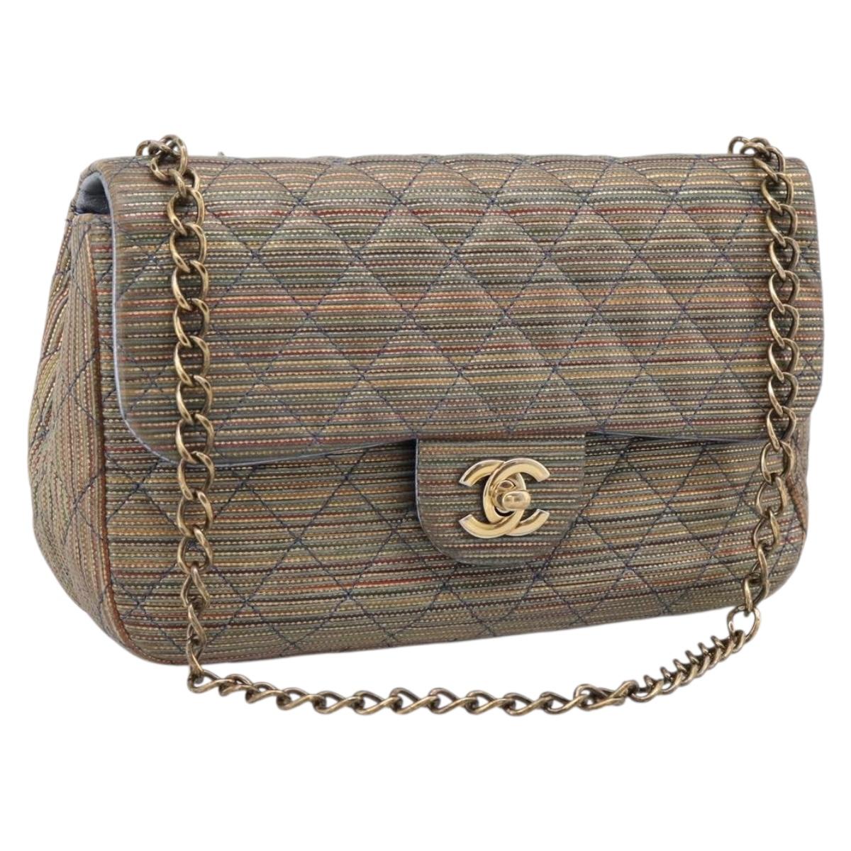 CHANEL Chain Matelasse Shoulder Bag Canvas Multicolor Gold CC Auth 208217M