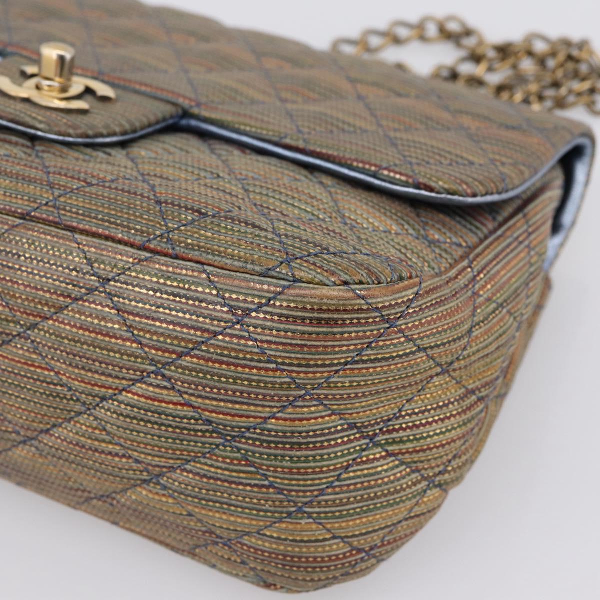 CHANEL Chain Matelasse Shoulder Bag Canvas Multicolor Gold CC Auth 208217M