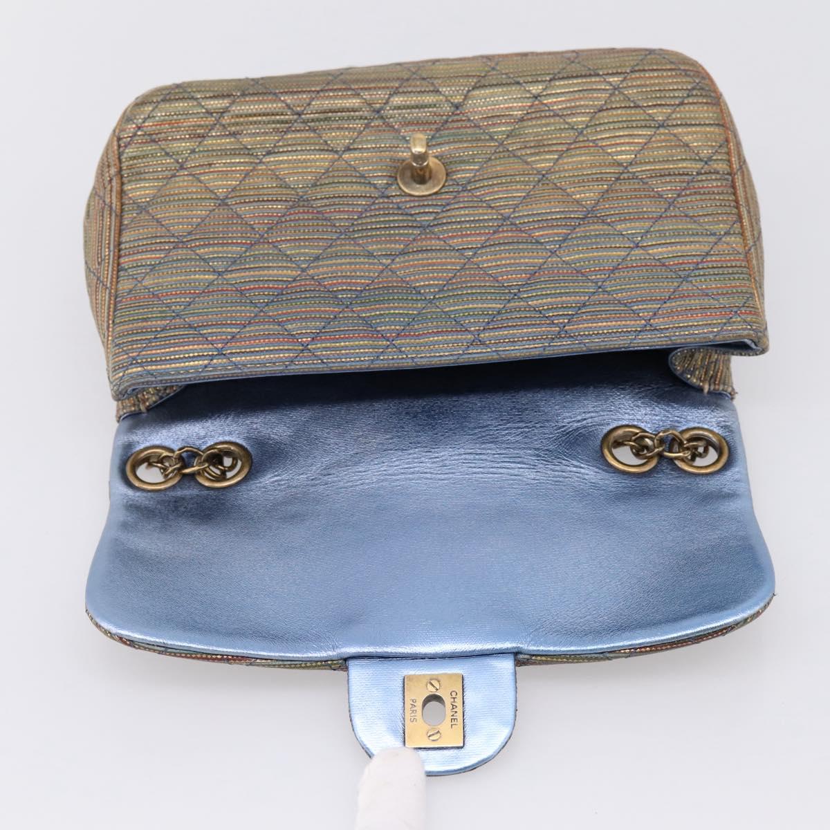 CHANEL Chain Matelasse Shoulder Bag Canvas Multicolor Gold CC Auth 208217M