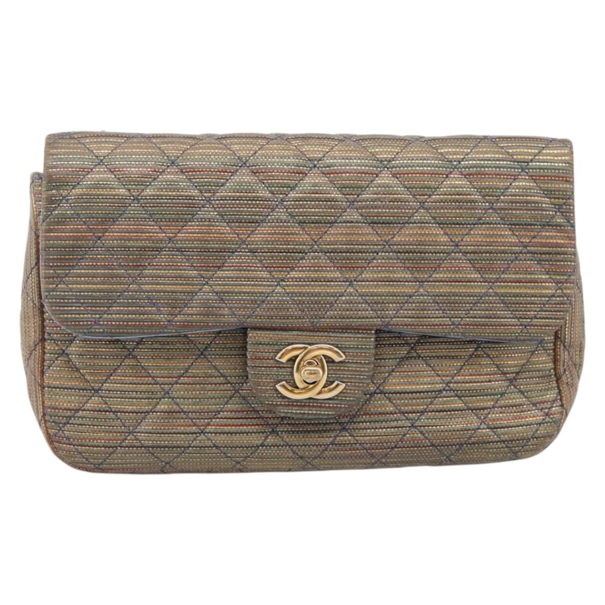 CHANEL Chain Matelasse Shoulder Bag Canvas Multicolor Gold CC Auth 208217M