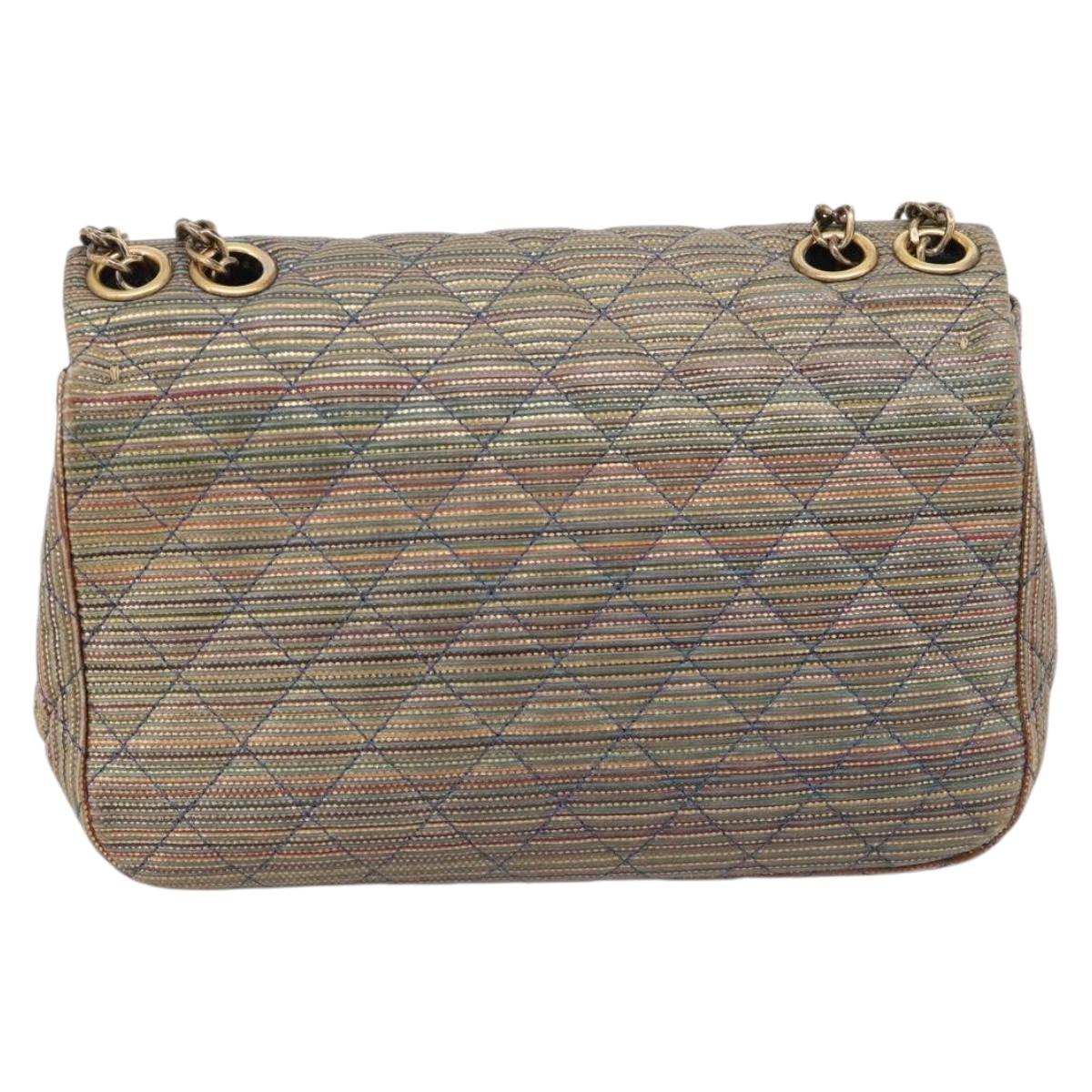 CHANEL Chain Matelasse Shoulder Bag Canvas Multicolor Gold CC Auth 208217M