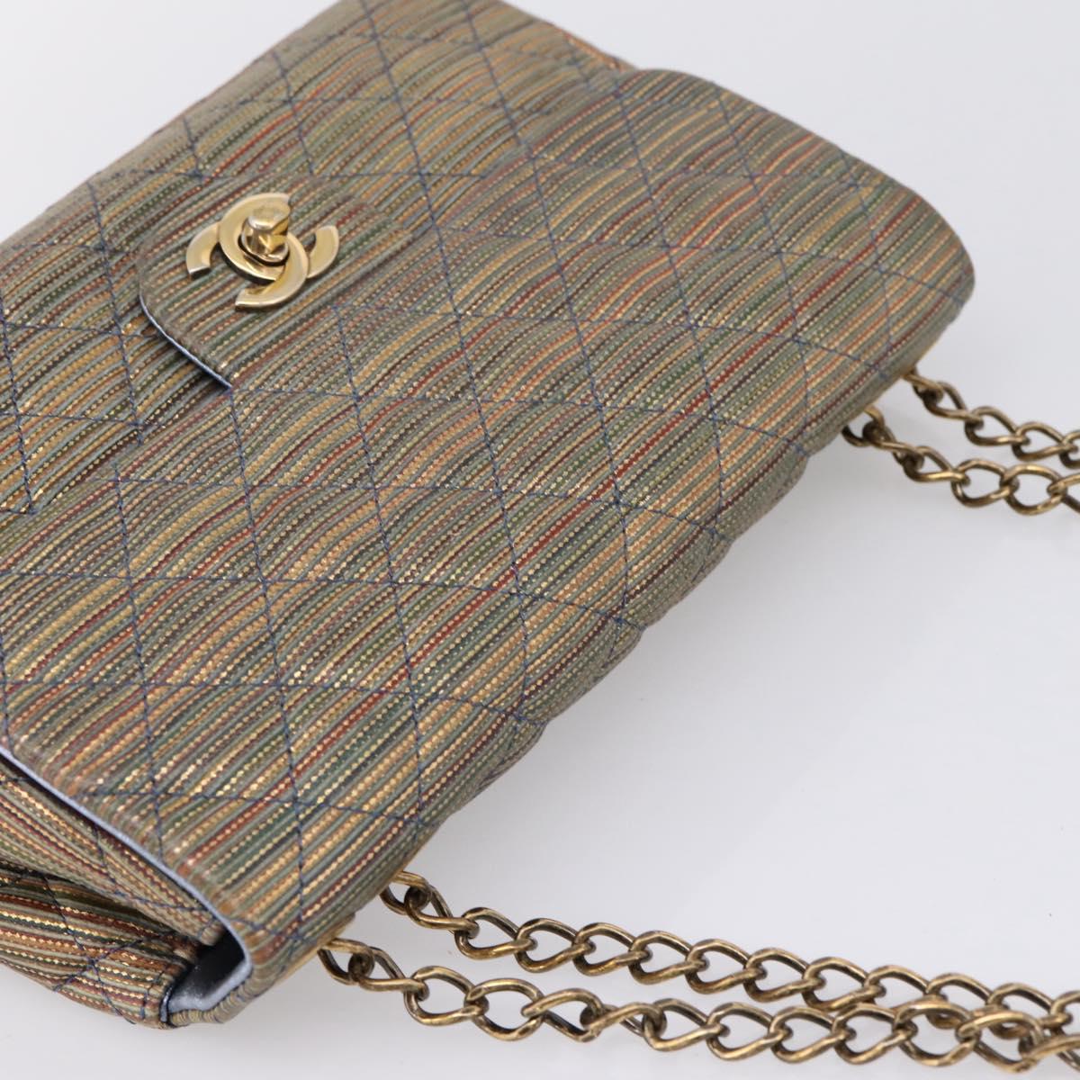 CHANEL Chain Matelasse Shoulder Bag Canvas Multicolor Gold CC Auth 208217M