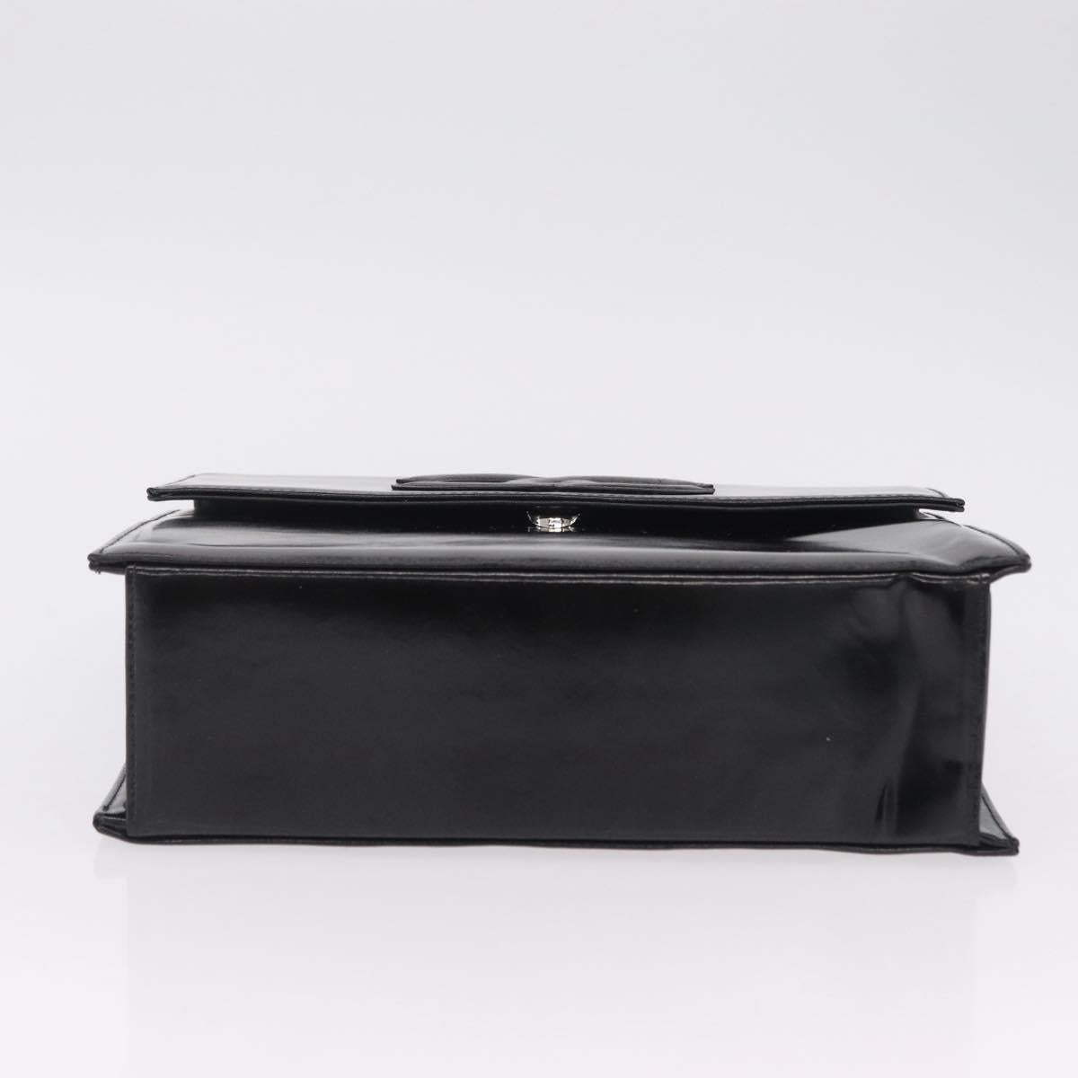 CHANEL Chain Hand Bag Patent leather Black Silver CC Auth 208219A