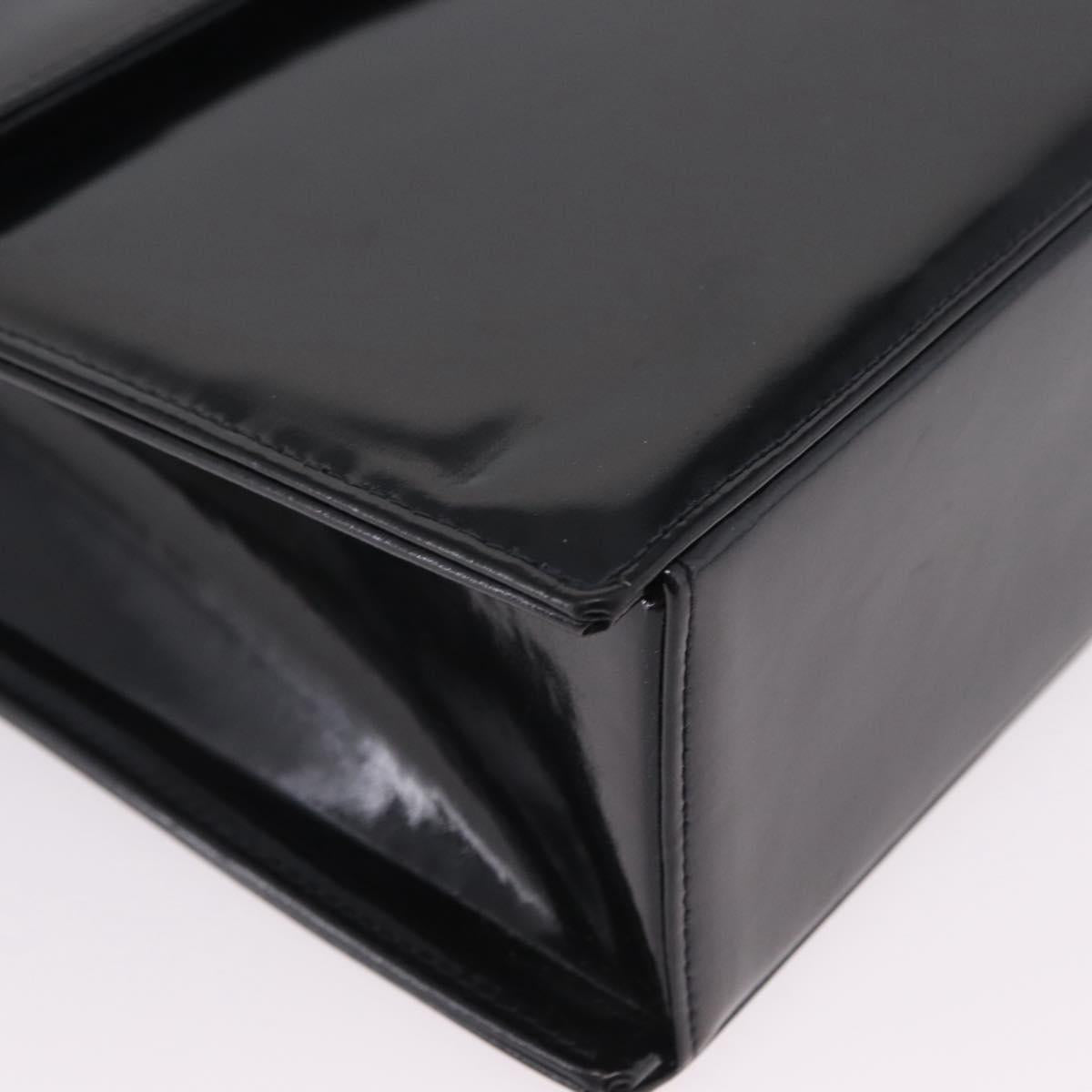 CHANEL Chain Hand Bag Patent leather Black Silver CC Auth 208219A