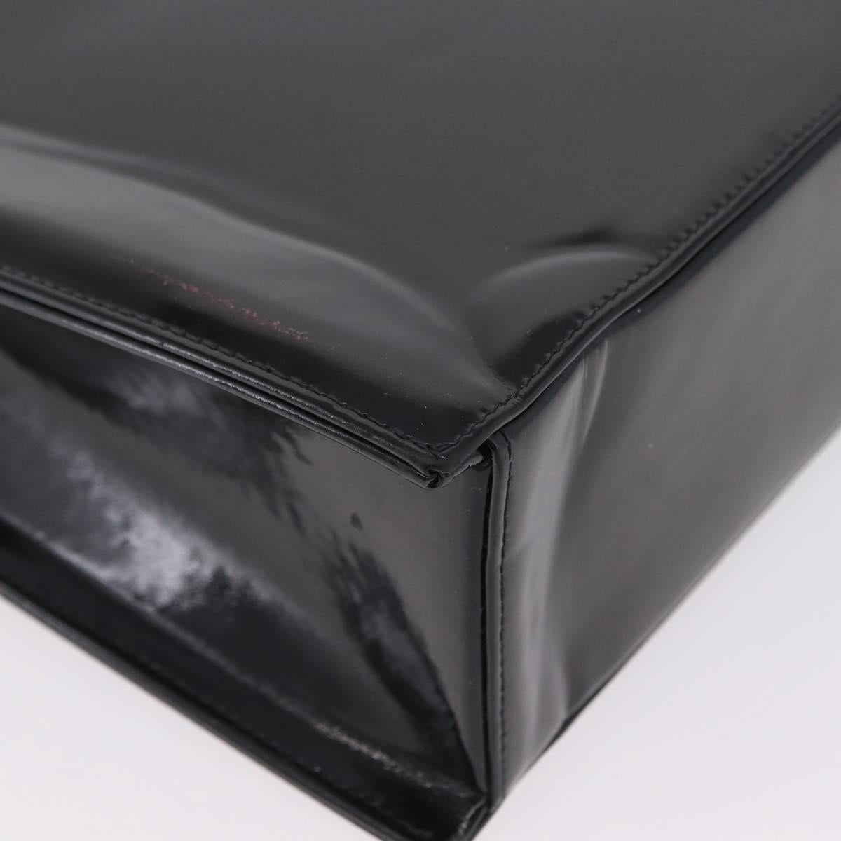 CHANEL Chain Hand Bag Patent leather Black Silver CC Auth 208219A