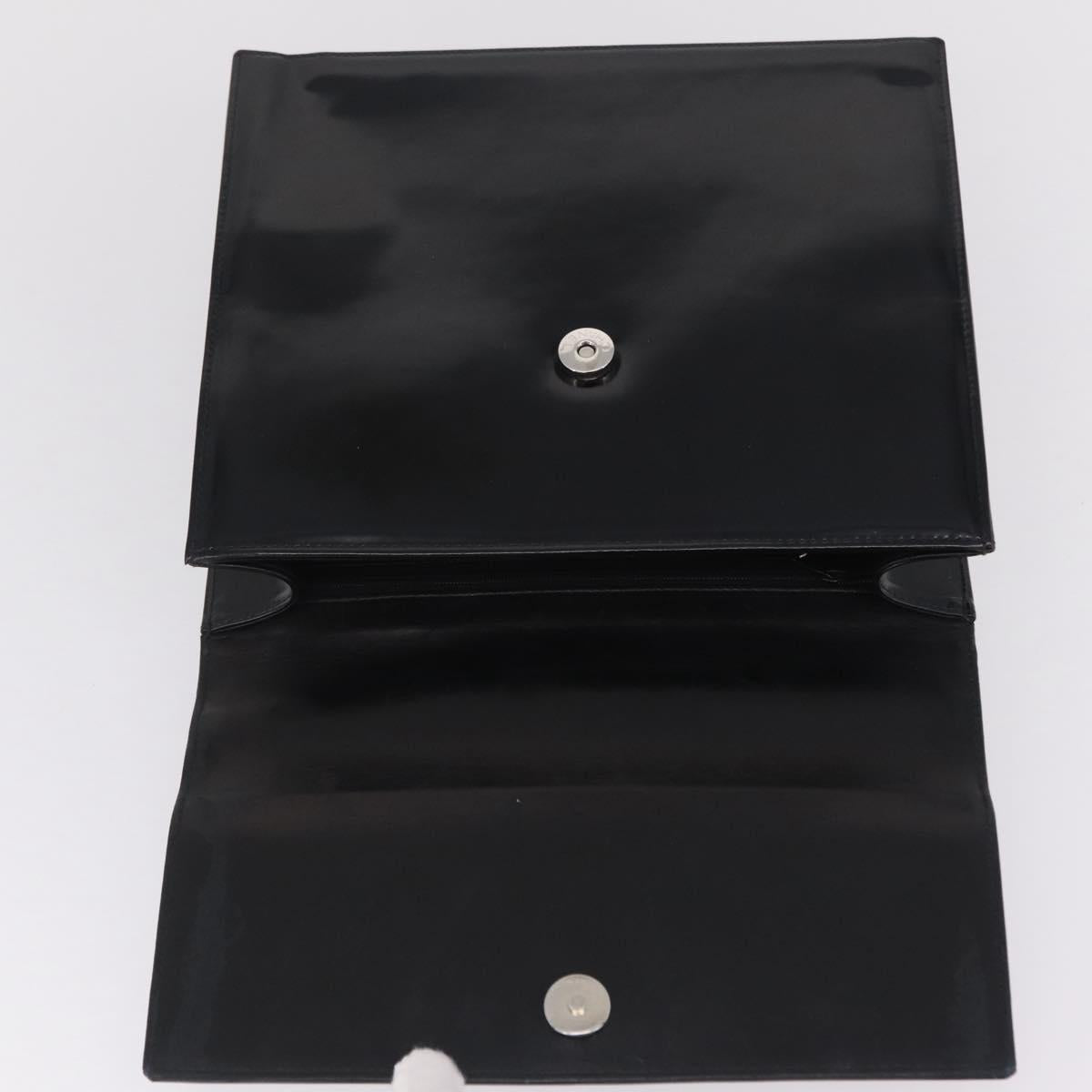 CHANEL Chain Hand Bag Patent leather Black Silver CC Auth 208219A