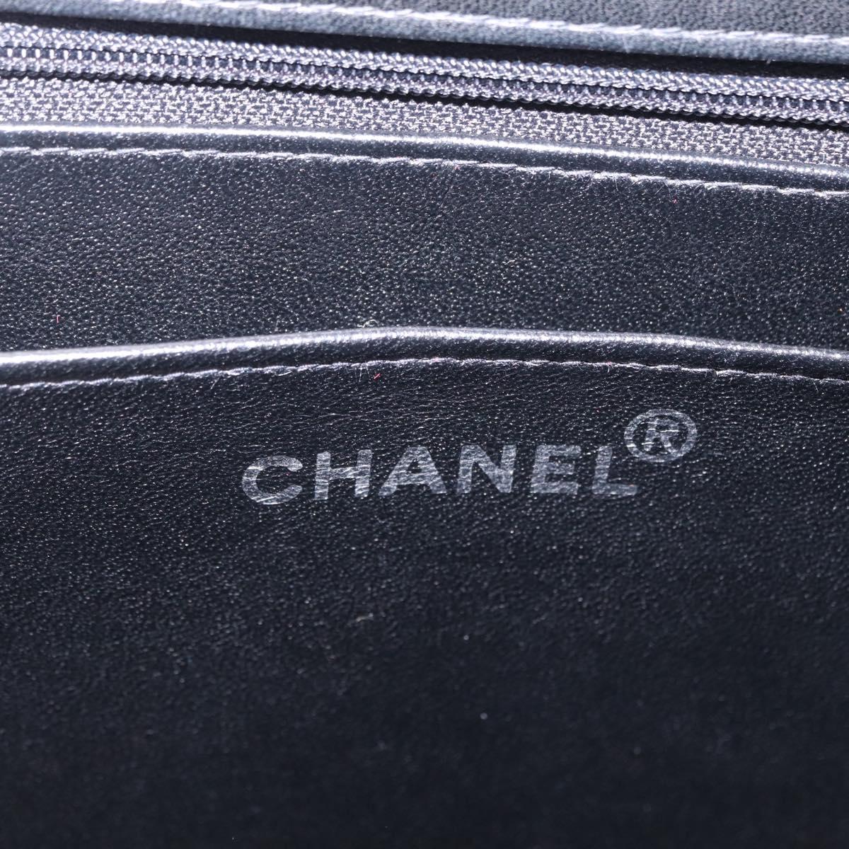 CHANEL Chain Hand Bag Patent leather Black Silver CC Auth 208219A