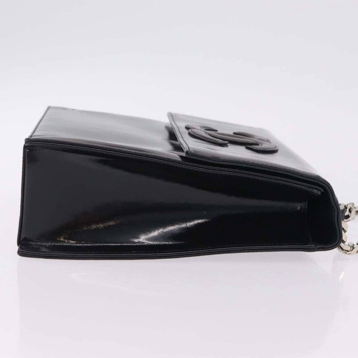 CHANEL Chain Hand Bag Patent leather Black Silver CC Auth 208219A