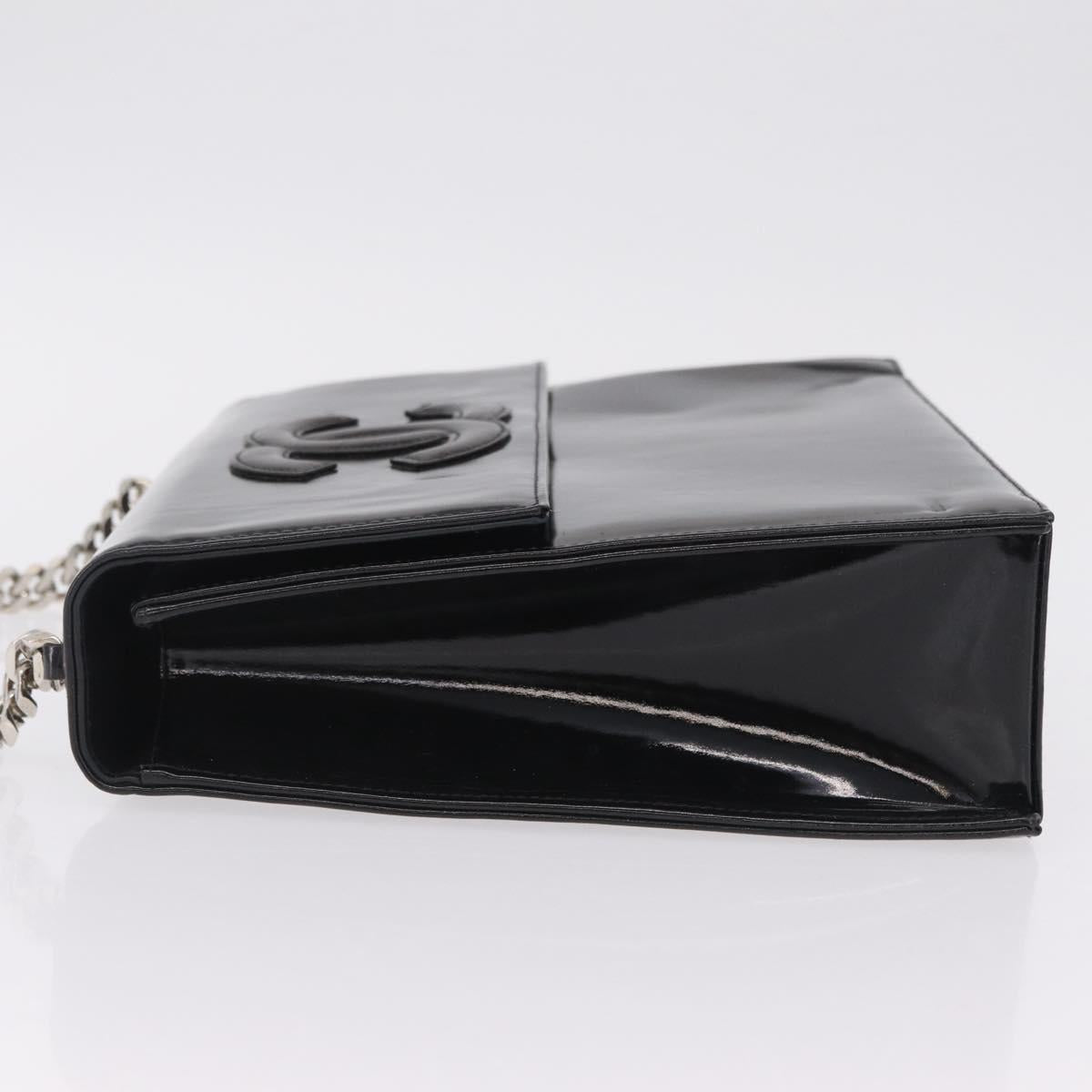 CHANEL Chain Hand Bag Patent leather Black Silver CC Auth 208219A