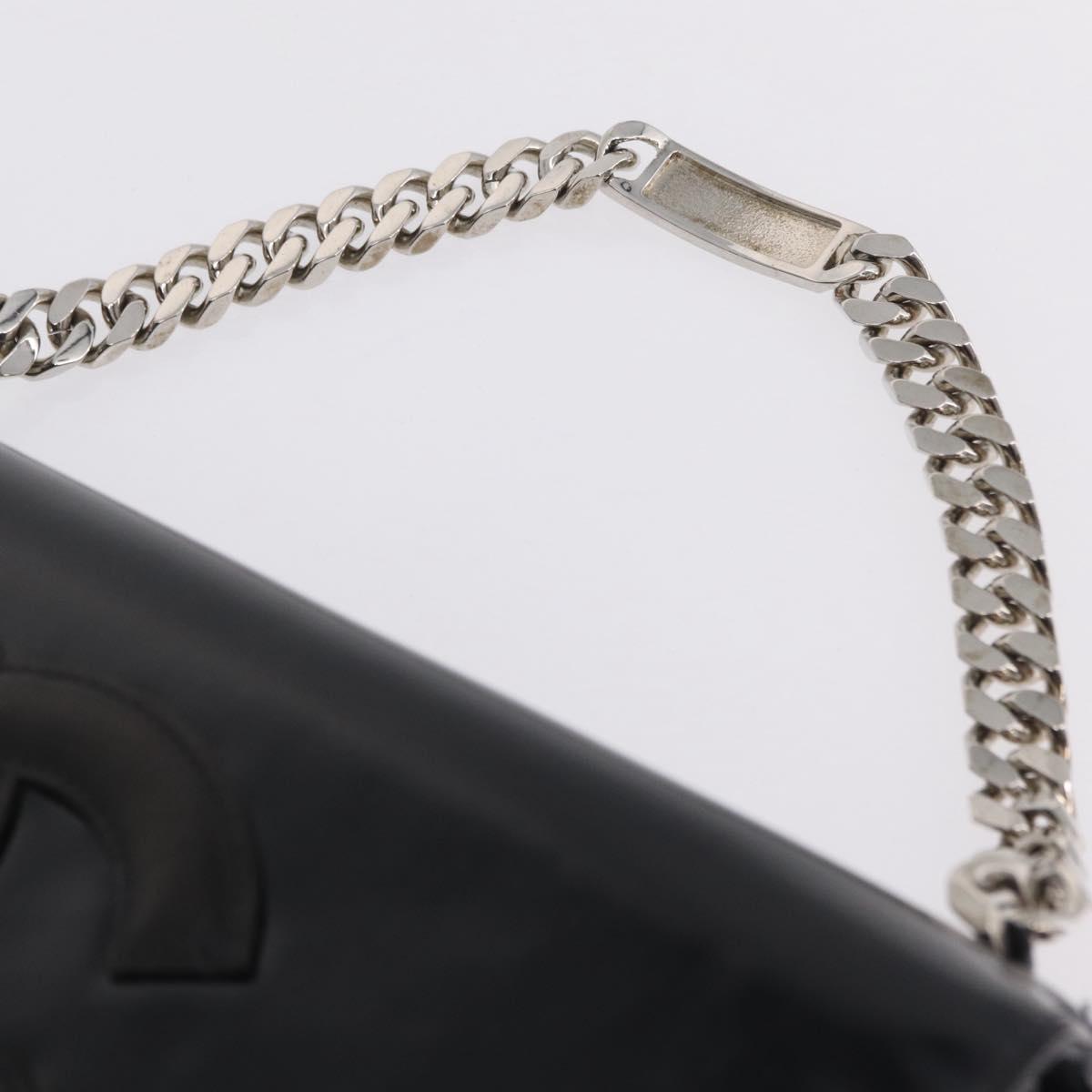 CHANEL Chain Hand Bag Patent leather Black Silver CC Auth 208219A