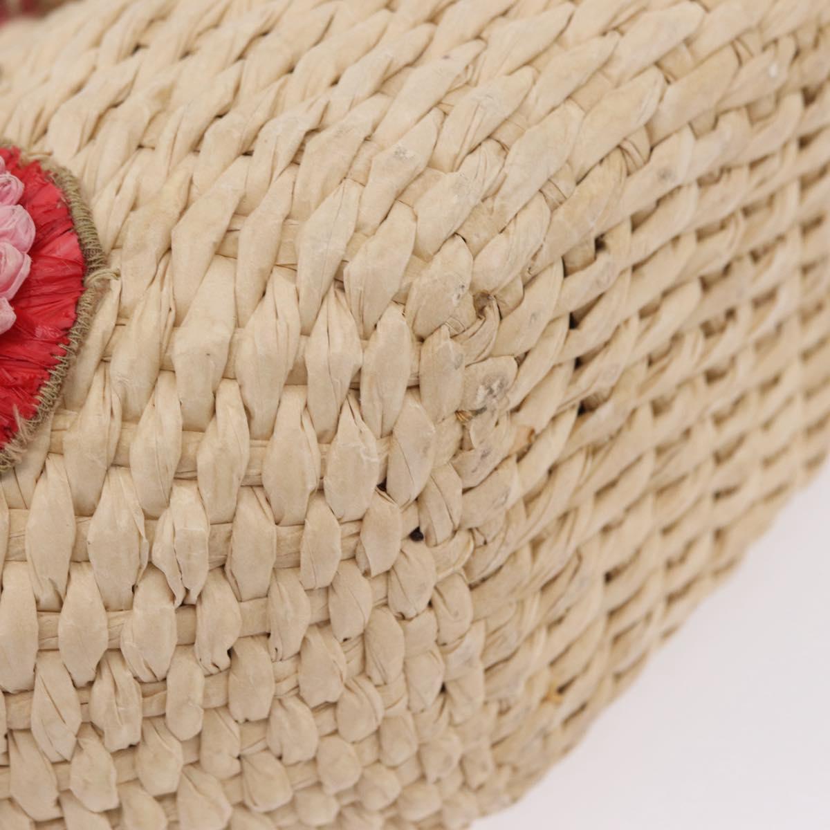 Miu Miu Bamboo Hand Bag Raffia Pink Gold Auth 208220A