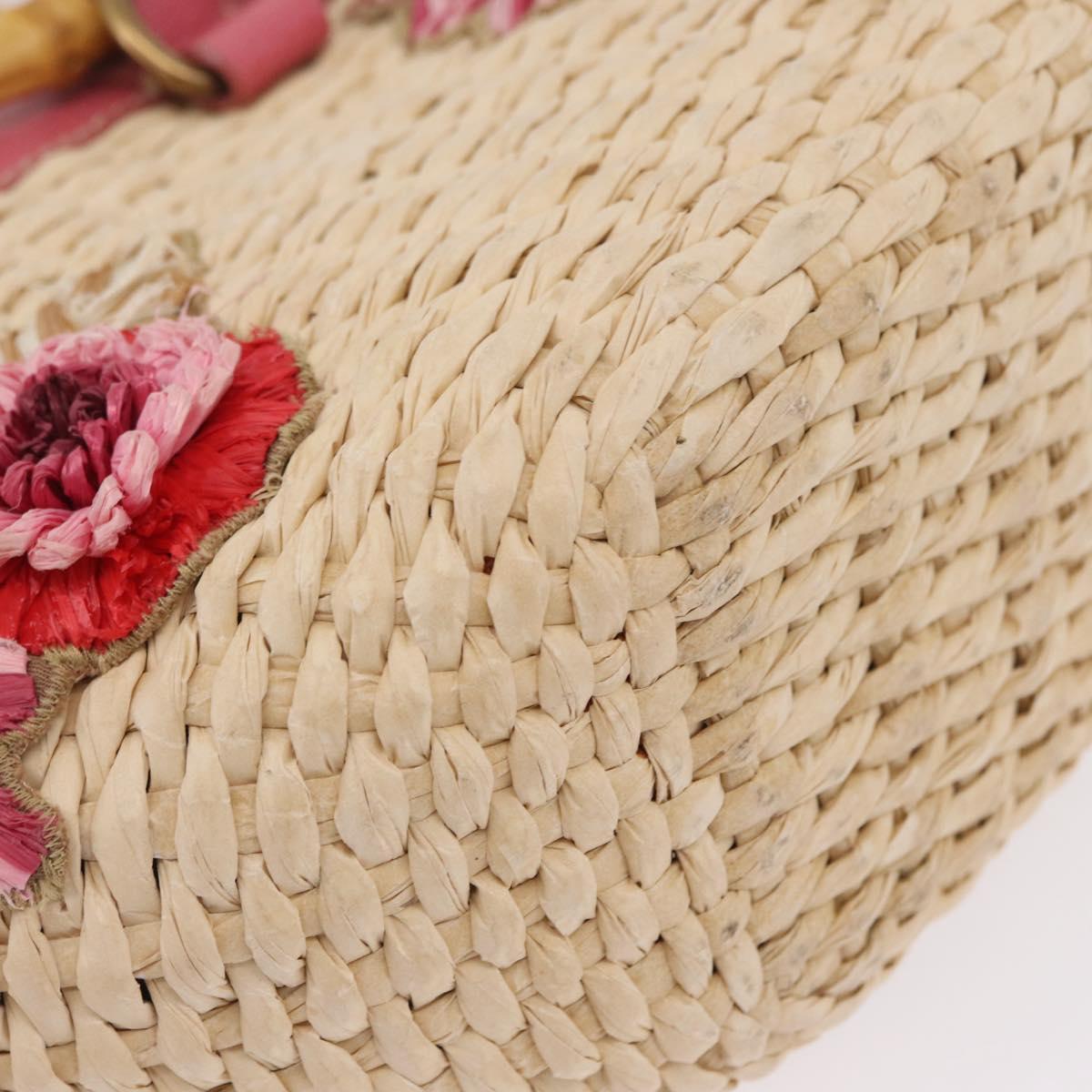 Miu Miu Bamboo Hand Bag Raffia Pink Gold Auth 208220A
