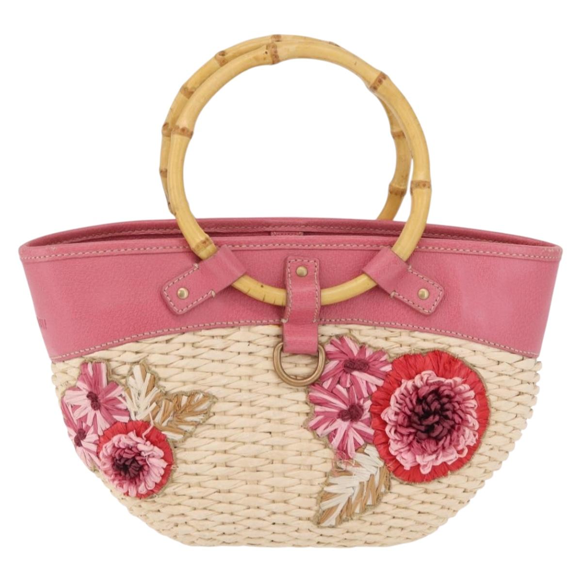 Miu Miu Bamboo Hand Bag Raffia Pink Gold Auth 208220A