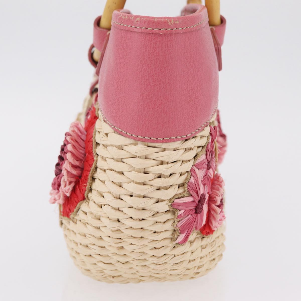 Miu Miu Bamboo Hand Bag Raffia Pink Gold Auth 208220A