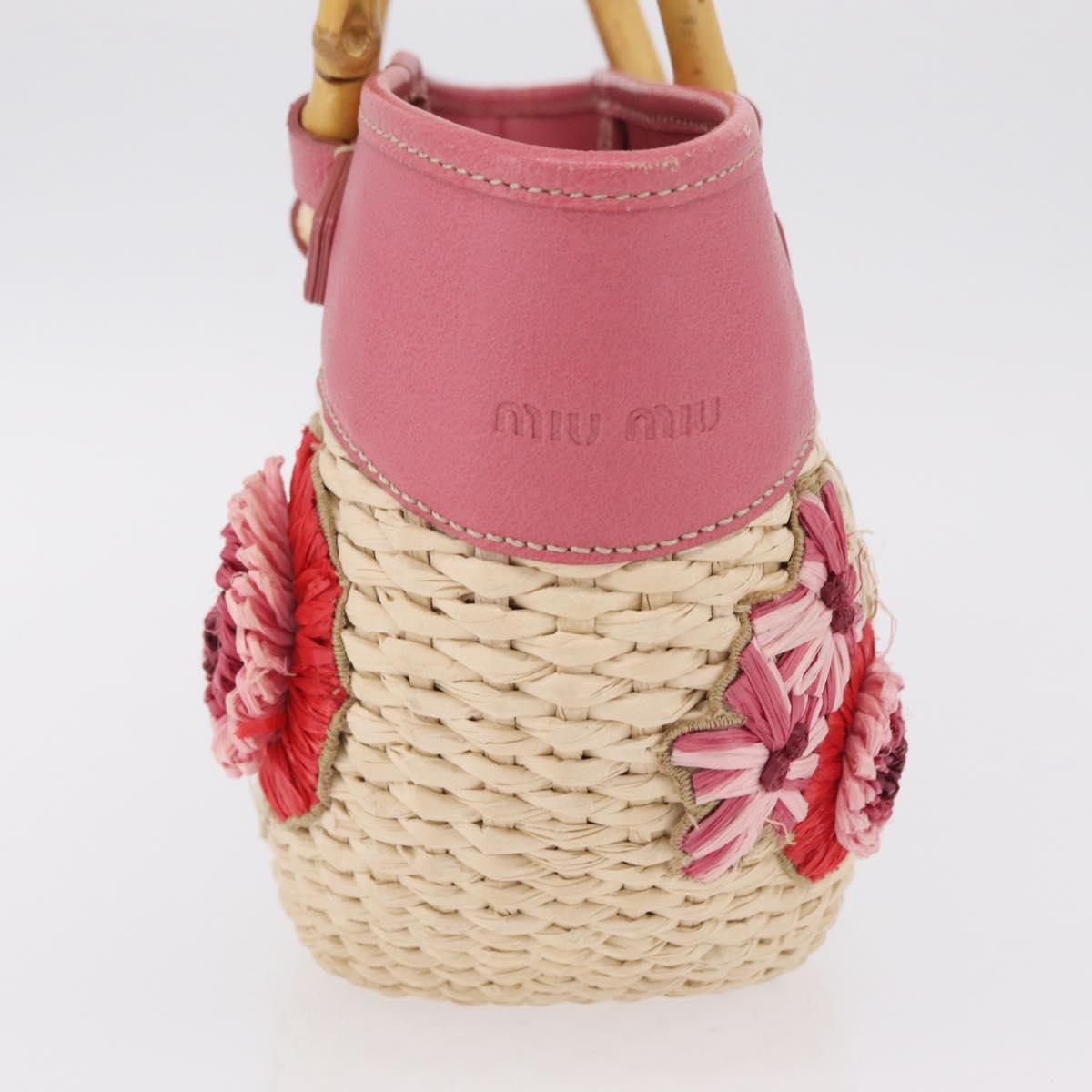 Miu Miu Bamboo Hand Bag Raffia Pink Gold Auth 208220A