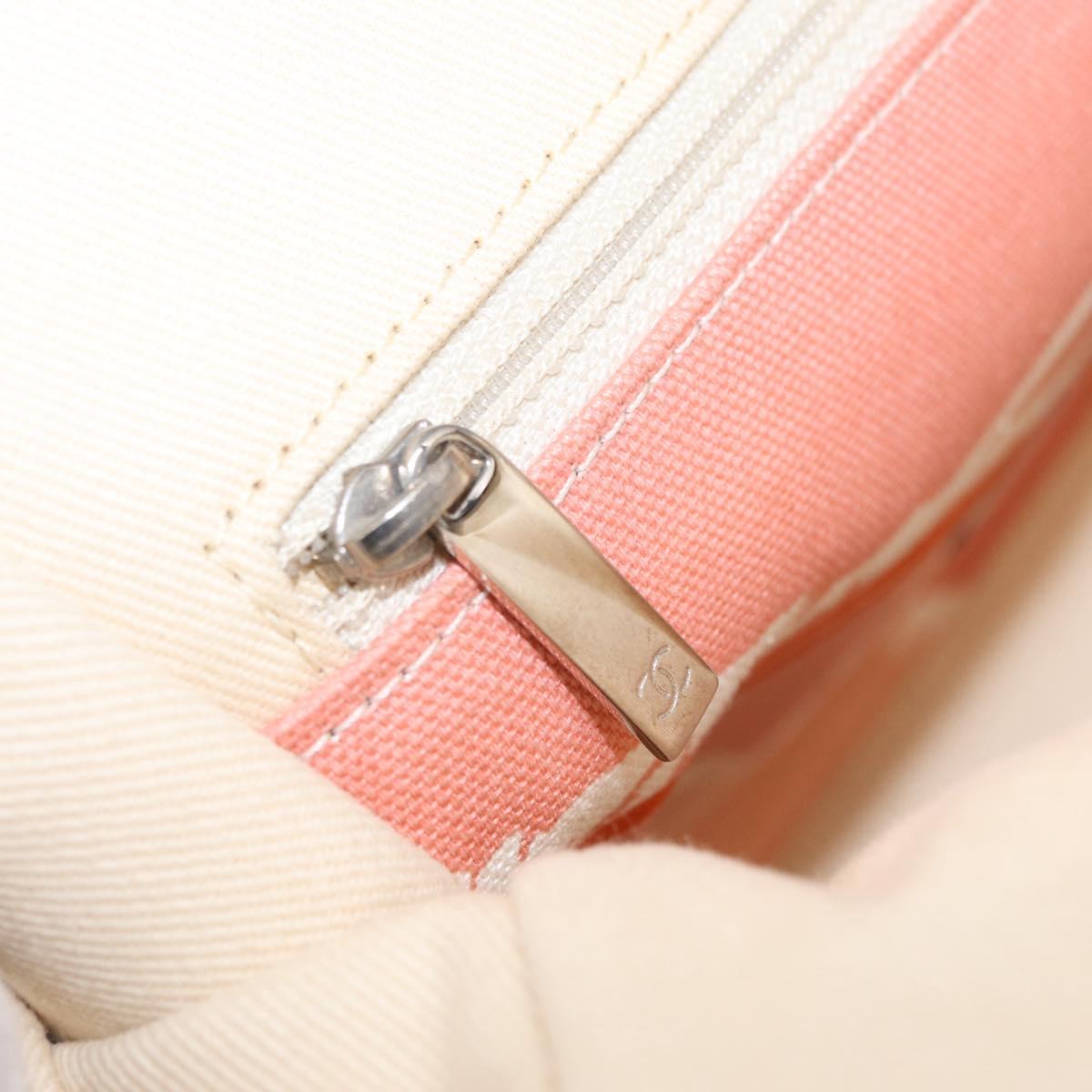 CHANEL Cruise Line Hand Bag Canvas Beige Silver CC Auth 208221A