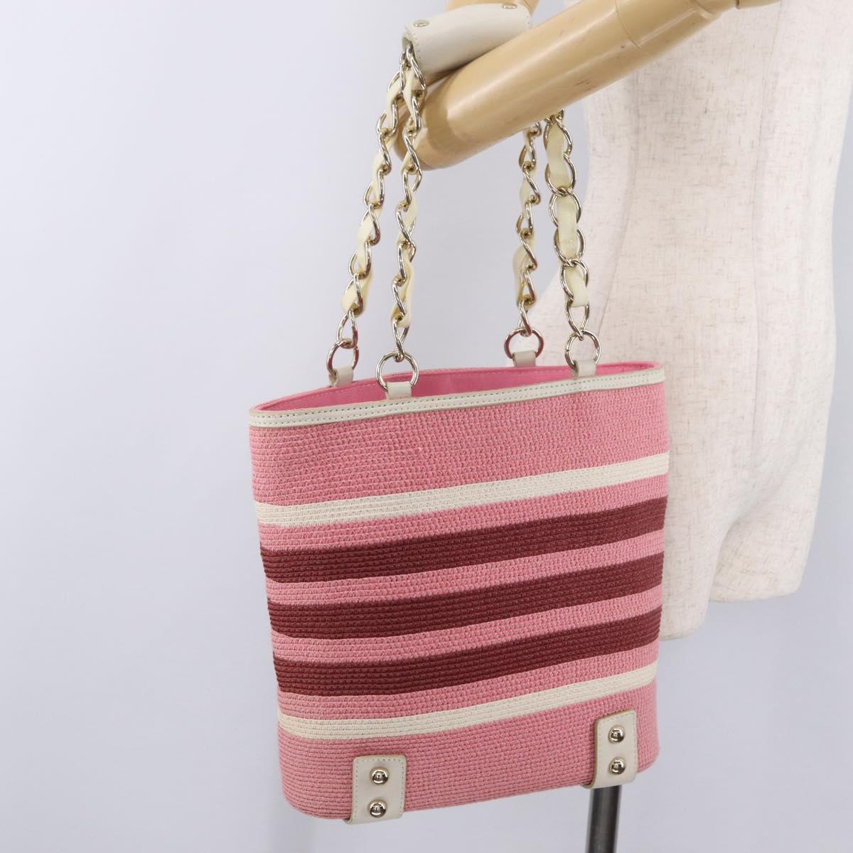 BURBERRY Blue Label Hand Bag straw Pink Gold Auth 208224A